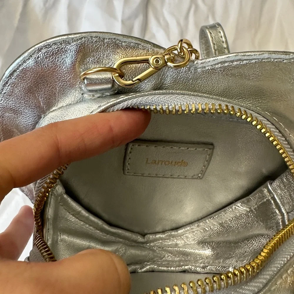 Larroude Heartbreaker Crossbody Bag In Crystal and Light Gray Vegan Suede NWT - Picture 7 of 14